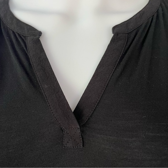 LOFT black sleeveless top with lace at the shoulder and ruffled hem. Medium - Picture 7 of 7